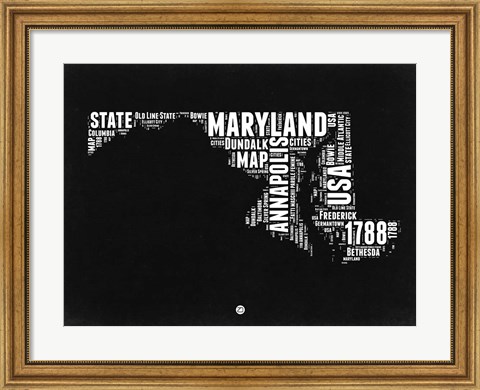 Framed Maryland Black and White Map Print