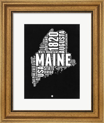 Framed Maine Black and White Map Print