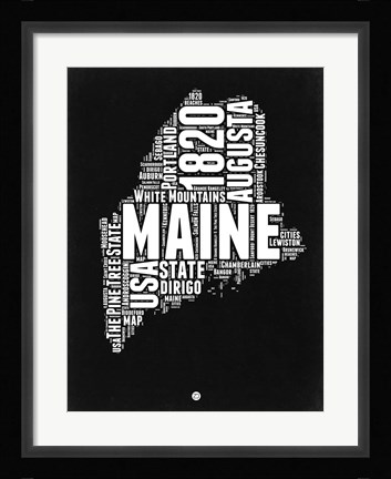 Framed Maine Black and White Map Print