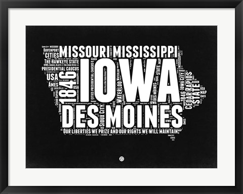 Framed Iowa Black and White Map Print