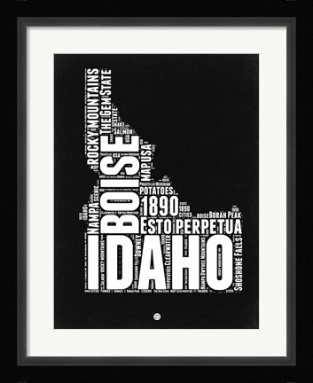 Framed Idaho Black and White Map Print