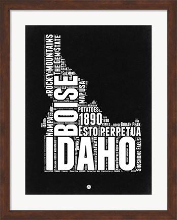 Framed Idaho Black and White Map Print