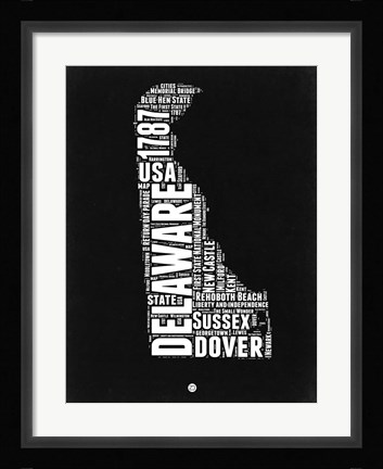 Framed Delaware Black and White Map Print