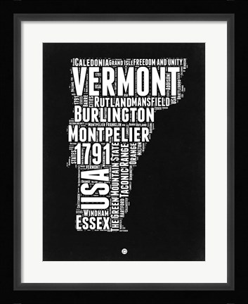 Framed Vermont Black and White Map Print