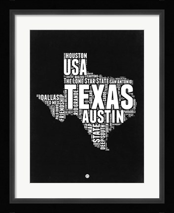 Framed Texas Black and White Map Print
