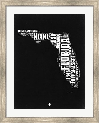 Framed Florida Black and White Map Print