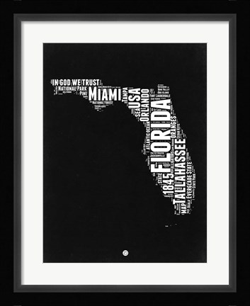 Framed Florida Black and White Map Print
