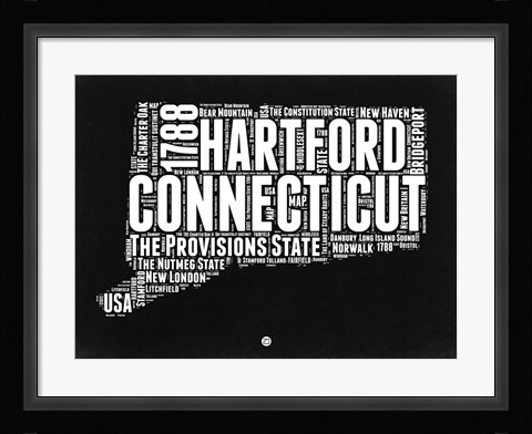 Framed Connecticut Black and White Map Print