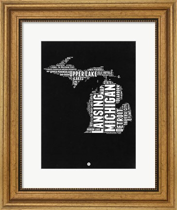 Framed Michigan Black and White Map Print