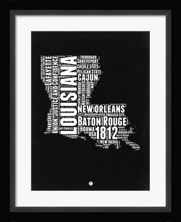 Framed Louisiana Black and White Map Print