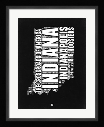 Framed Indiana Black and White Map Print