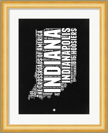 Framed Indiana Black and White Map Print