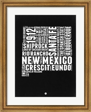 Framed New Mexico Black and White Map Print