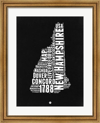 Framed New Hampshire Black and White Map Print