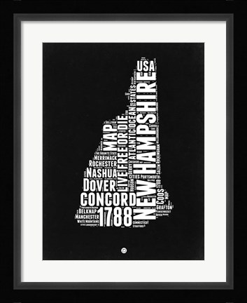 Framed New Hampshire Black and White Map Print