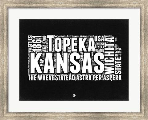 Framed Kansas Black and White Map Print
