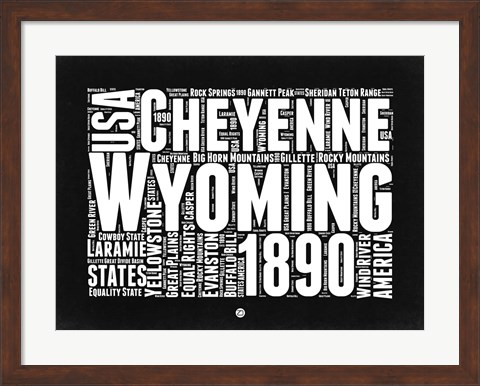 Framed Wyoming Black and White Map Print