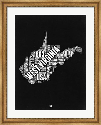 Framed West Virginia Black and White Map Print