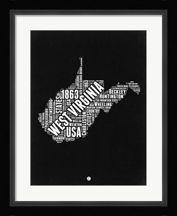 Framed West Virginia Black and White Map Print