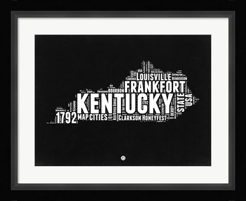 Framed Kentucky Black and White Map Print