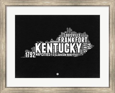 Framed Kentucky Black and White Map Print