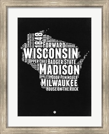 Framed Wisconsin Black and White Map Print