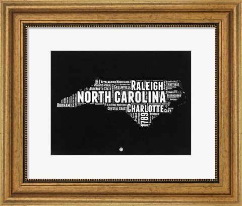 Framed North Carolina Black and White Map Print