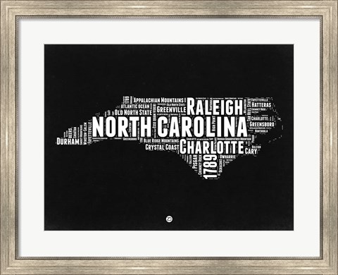 Framed North Carolina Black and White Map Print