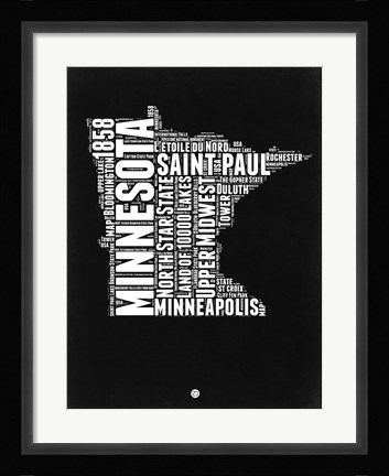 Framed Minnesota Black and White Map Print