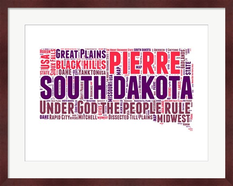 Framed South Dakota Word Cloud Map Print