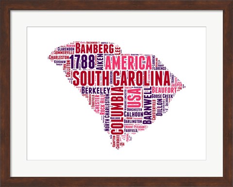 Framed South Carolina Word Cloud Map Print