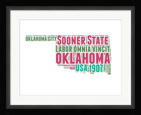 Framed Oklahoma Word Cloud Map Print