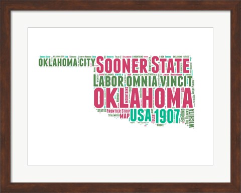Framed Oklahoma Word Cloud Map Print