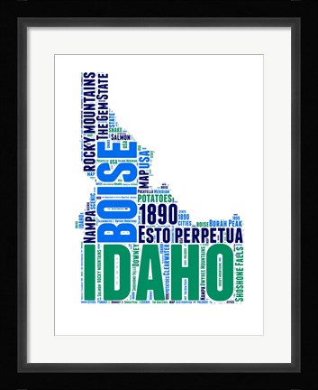 Framed Idaho Word Cloud Map Print