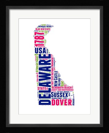 Framed Delaware Word Cloud Map Print