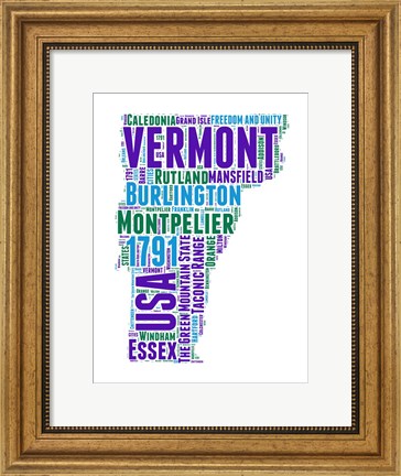 Framed Vermont Word Cloud Map Print