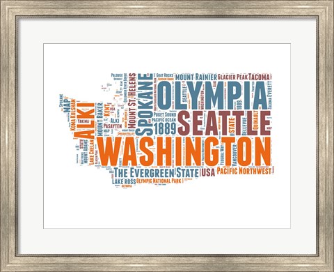 Framed Washington Word Cloud Map Print