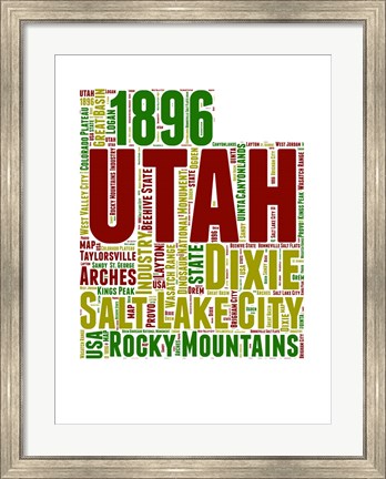 Framed Utah Word Cloud Map Print