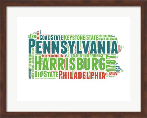 Framed Pennsylvania Word Cloud Map Print
