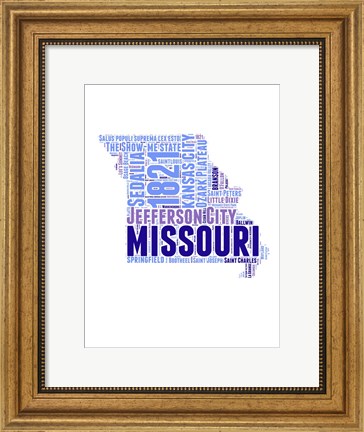 Framed Missouri Word Cloud Map Print