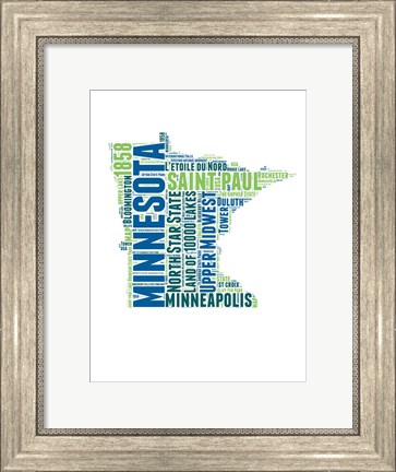 Framed Minnesota Word Cloud Map Print