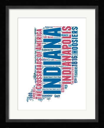 Framed Indiana Word Cloud Map Print