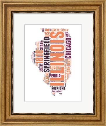 Framed Illinois Word Cloud Map Print