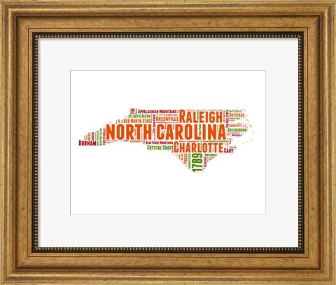 Framed North Carolina Word Cloud Map Print
