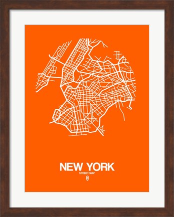 Framed New York Street Map Orange Print