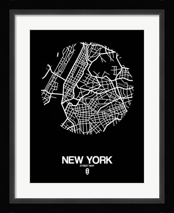 Framed New York Street Map Black Print