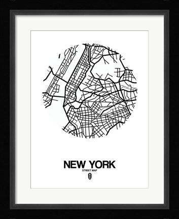 Framed New York Street Map White Print