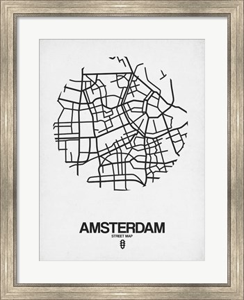 Framed Amsterdam Street Map White Print