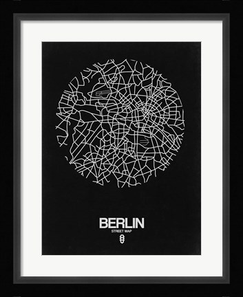 Framed Berlin Street Map Black Print