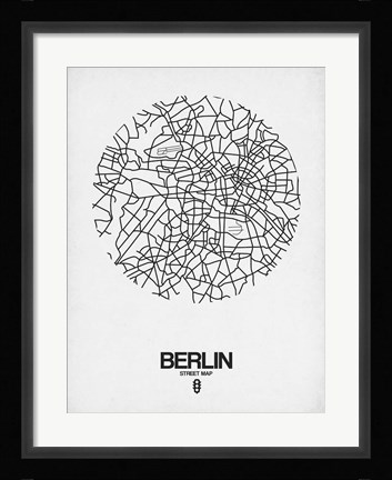 Framed Berlin Street Map White Print
